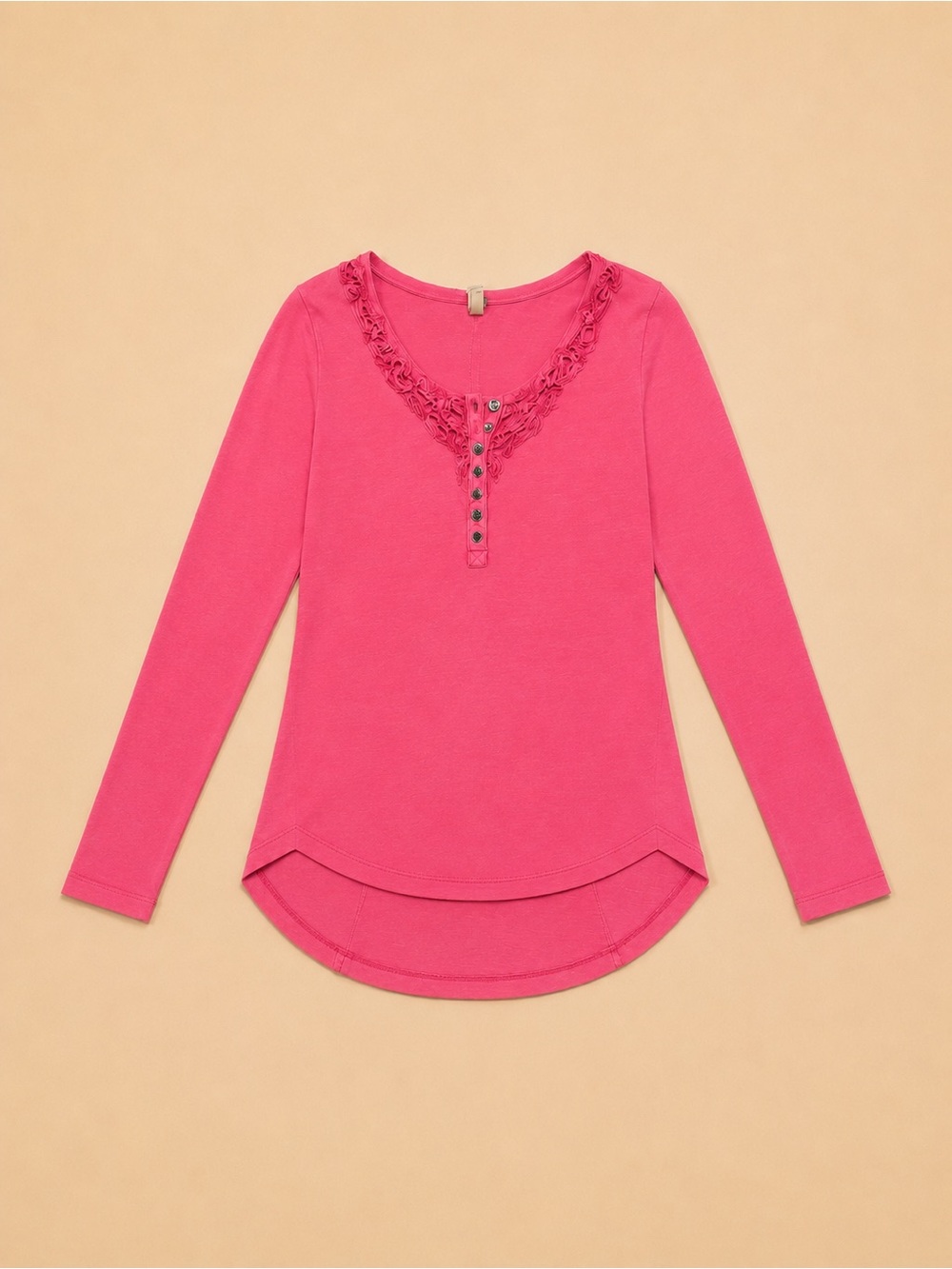 We The Free Raspberry Pink Lace-Trim Long Sleeve Henley - Picture 3 of 5